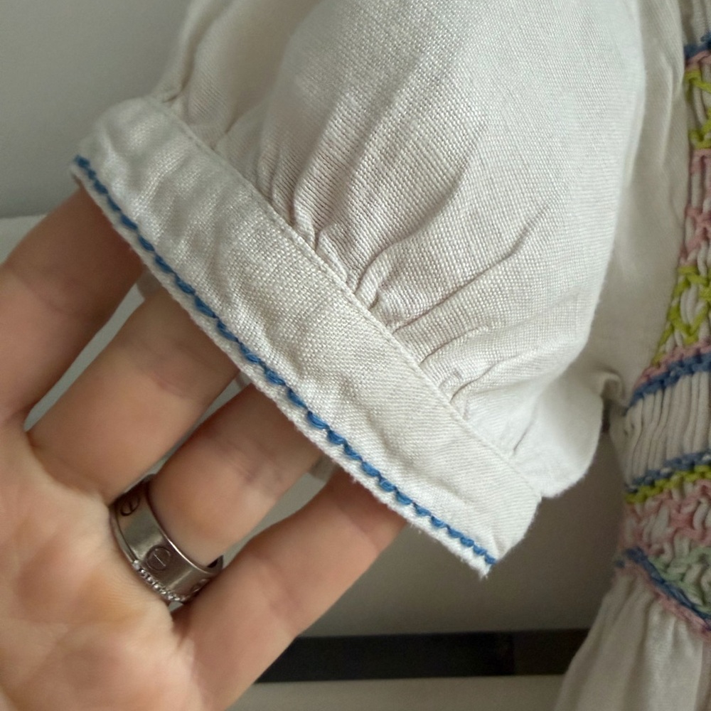 Mini Boden White Dress with Multicolor Smocking - Picture 4 of 11